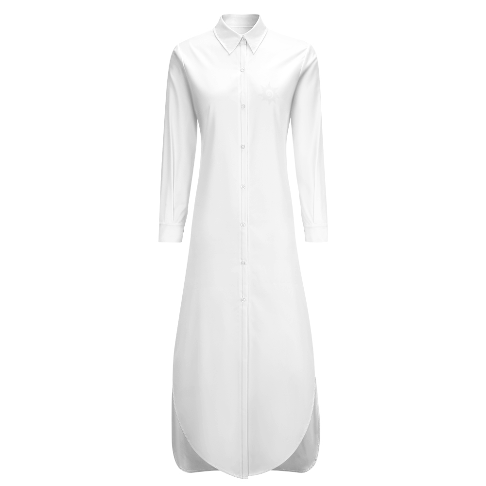 Long Sleeves Shirt Dress Button Up Slit Skirt - Image #5