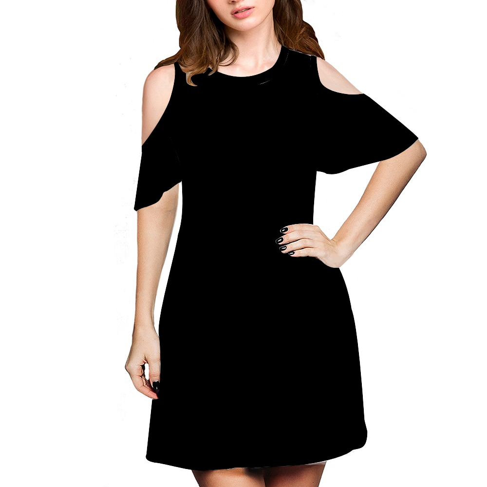 Round Neck Off The Shoulder Short Dress Black