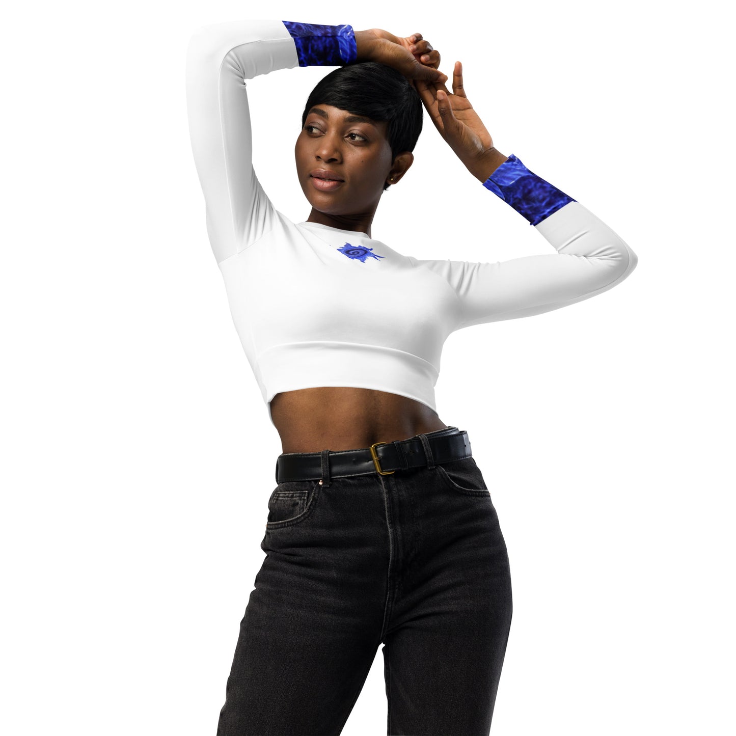 Recycled long-sleeve crop top ActSun3-White