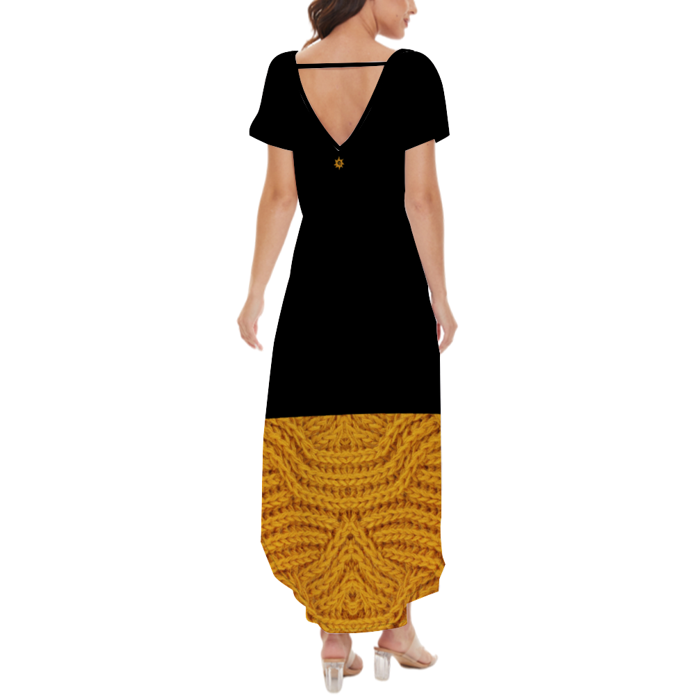 V Neck Long Stylish Short Sleeve Dress 4